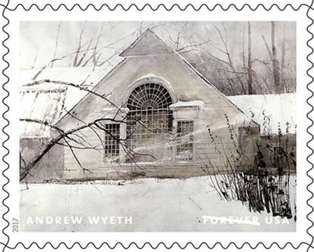100 Rustic White Cottage Forever Stamps // Andrew Wyeth Painting / Rustic Forest House Postage Stamps for Mailing Wedding Invitations & Cards